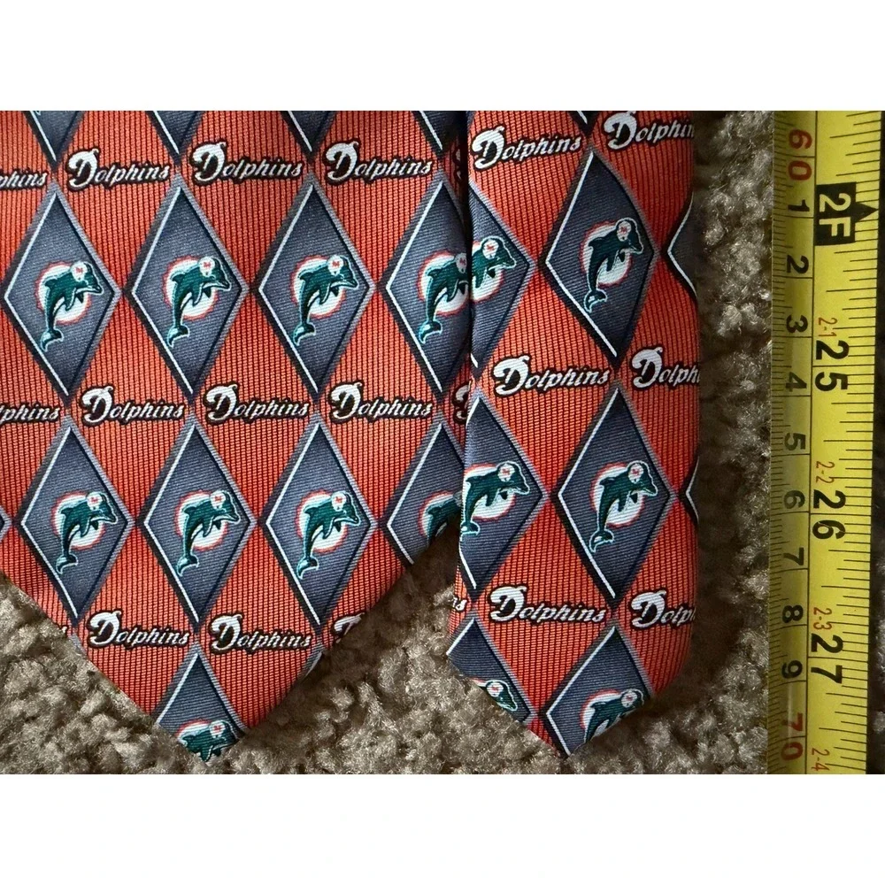 Miami Dolphins NFL Football Logo Neckwear Tie Orange Silver 100% Silk JBHS